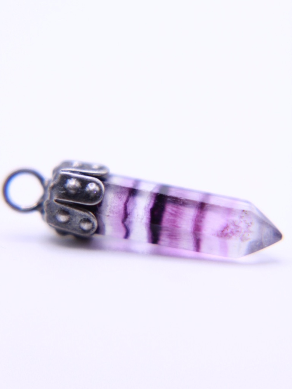 5 Purple Fluorite pointed sterling silver 925 charms 20x3mm-26x4mm